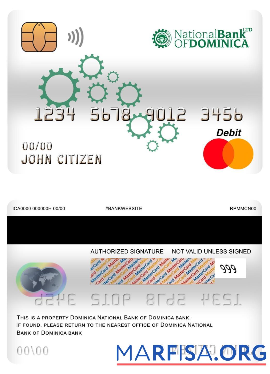 Blank Dominica National Bank of Dominica bank master debit card template